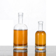 Wholesale empty 750ml clear round glass wine liquor vodka bottle with cork stopper